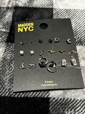 Madden NYC 9-Pair Mixed Metal Earring Set - Silver & Gold Tones